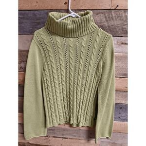 Calvin Klein Jeans Women's L Green Cable Knit Turtleneck Sweater